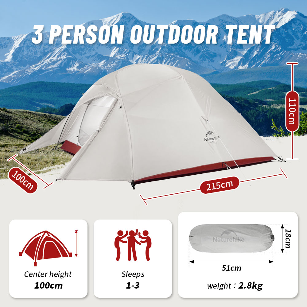 Naturehike Upgraded Cloud Up 3 Person Tent Outdoor