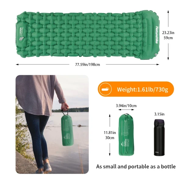  NATUREHIKE FC12 Inflatable Mattress Pump, ultralight 40D nylon air bed with pillow - Image 6