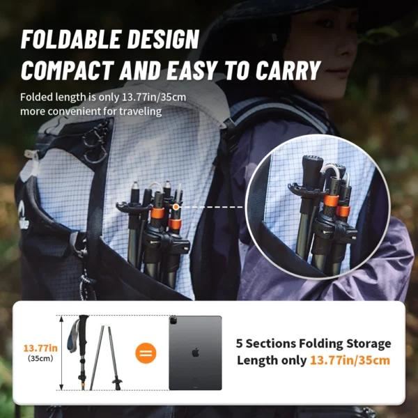 NATUREHIKE Carbon Fiber Trekking Poles Hiking Sticks 5-Section - Image 6
