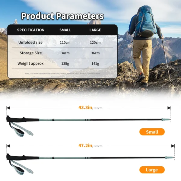 NATUREHIKE Air Terk EXT Folding Carbon Trekking Poles Hiking Sticks - Image 6