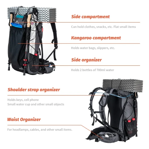 NATUREHIKE 60L Hiking Backpack Climbing Backpack Travel Bag - Image 4