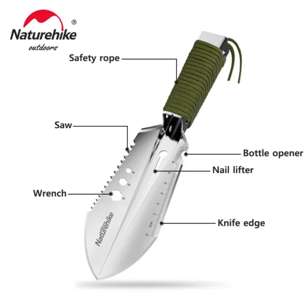 Multifunkční kempingová lopata NATUREHIKE, stříbrný nástroj pro přežití v bushcraftu - Image 3