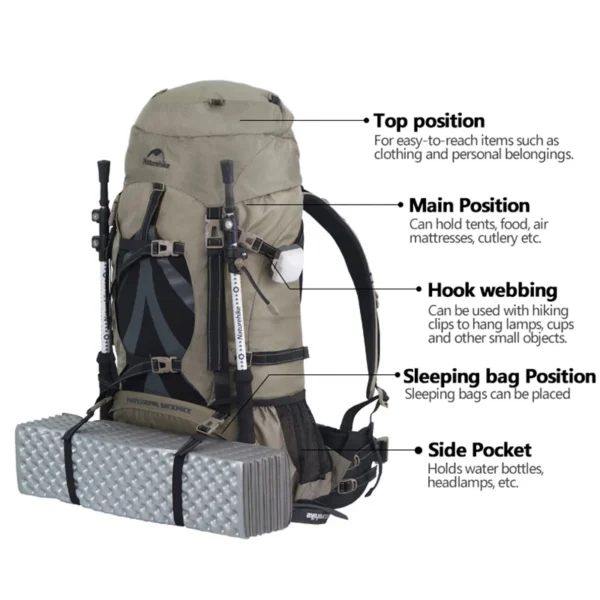 NATUREHIKE 70L Hiking Backpack, Professional Trekking & Camping Gear - Image 5