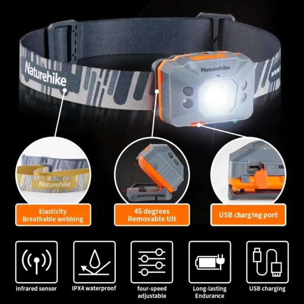 Čelovka NATUREHIKE Super Bright USB dobíjecí, žlutá - Image 4