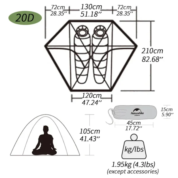  NATUREHIKE Cloud Peak 2 Person Ultralight Camping Tent - Image 5