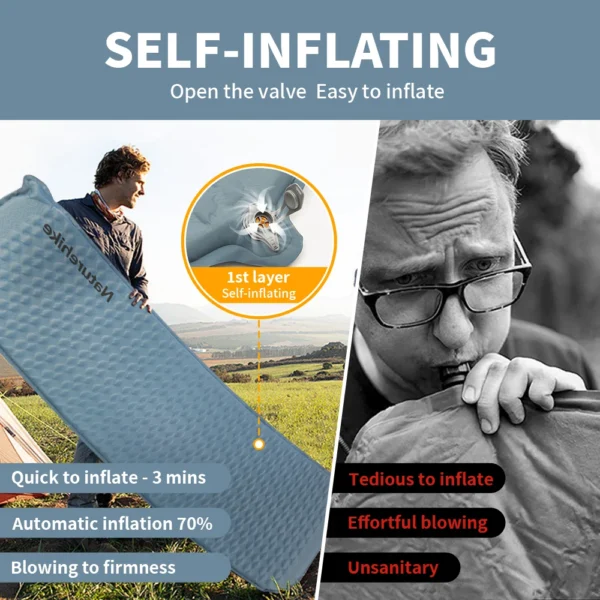 NATUREHIKE Fish Bone Sleeping Pad, Auto-Inflating Camp Mat, Ultralight - Image 2
