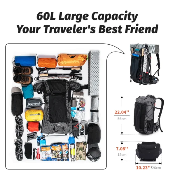NATUREHIKE 60L Hiking Backpack Climbing Backpack Travel Bag - Image 5