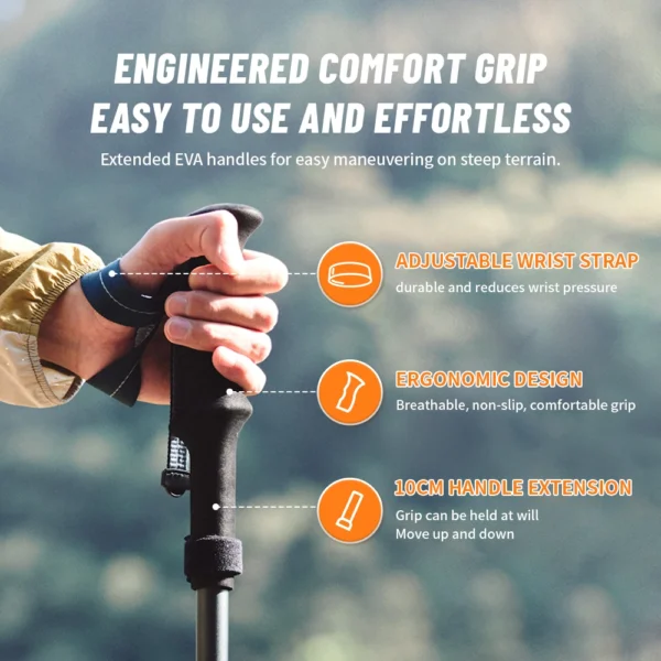 NATUREHIKE Carbon Fiber Trekking Poles Hiking Sticks 5-Section - Image 2