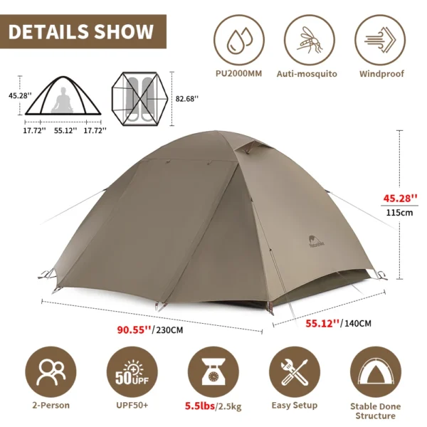  NATUREHIKE Cloud River Tent, 2-3 Person, Waterproof, UPF50+ - Image 5